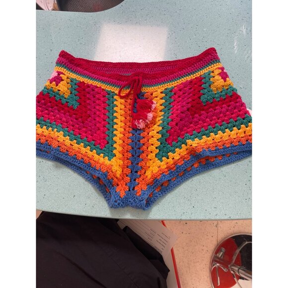 Farm Rio Womens Shorts Size Small Multicolor Crochet Striped Drawstring - Picture 9 of 10